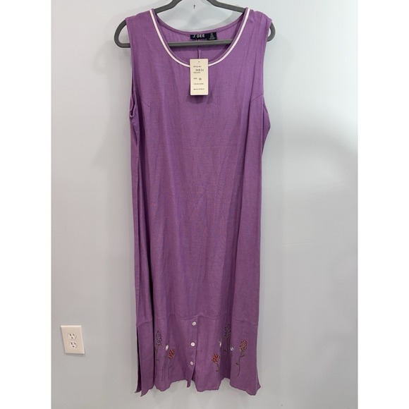 J Gee Purple Sleeveless Maxi Dress 2X Embroidered Linen Blend NWT - Picture 4 of 10